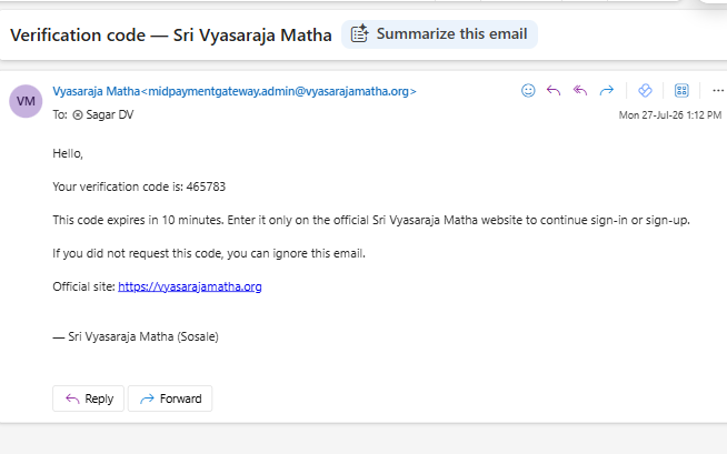 Sample verification code email